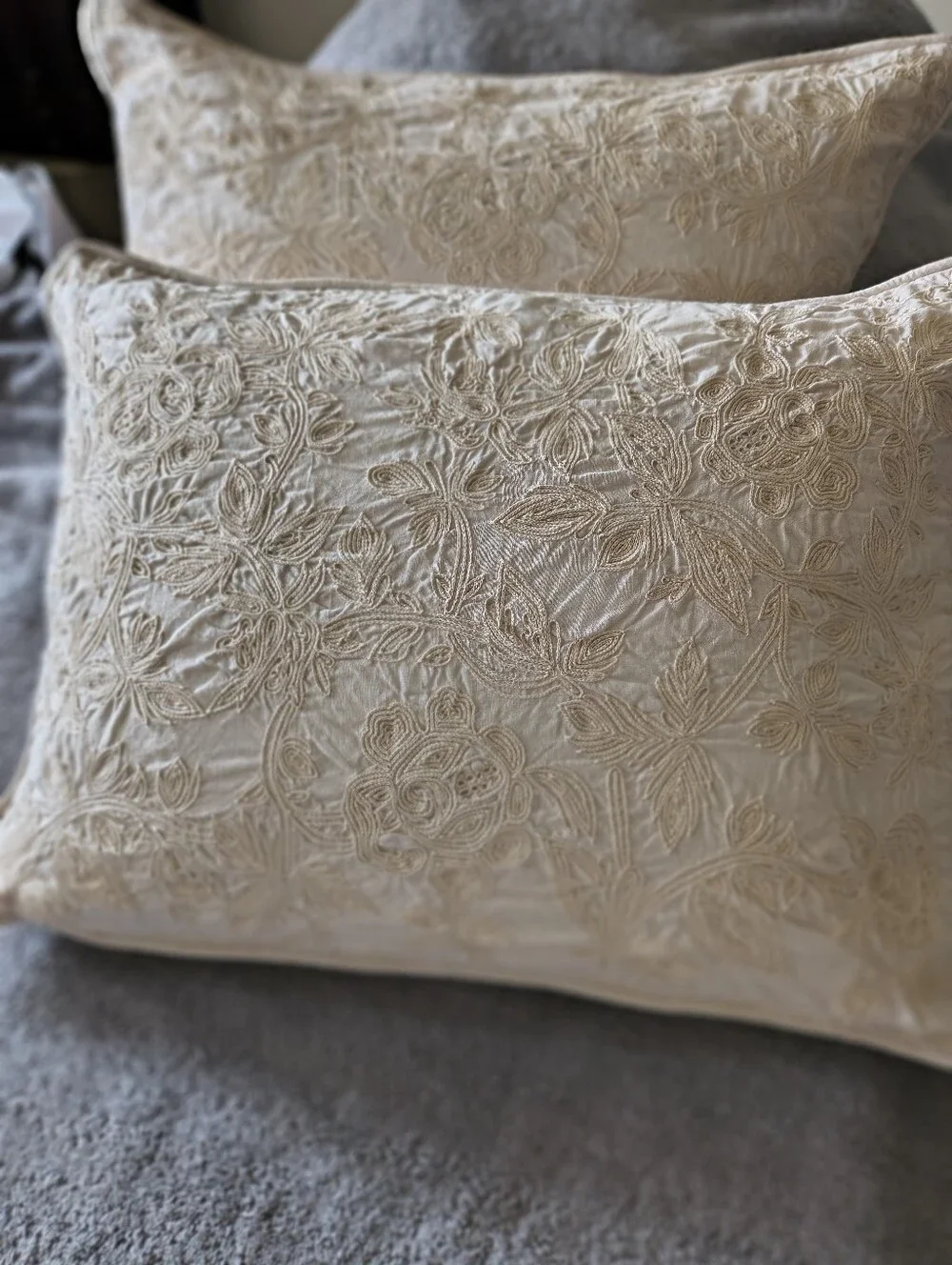 Lauren Ralph Lauren Tan Cream Dorset Embroidery Chain Stitch Pillows Covers